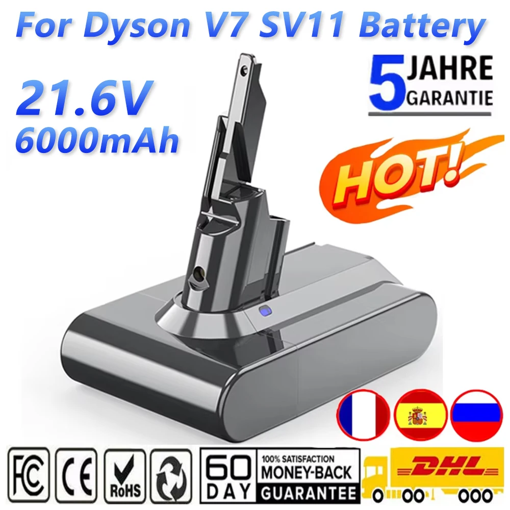 

New 21.6V 6000mAh For Dyson V7 Battery Absolute Animal Fluffy Replacement Battery Dyson V7 SV11 Handheld Vacuum Cleaner Battery