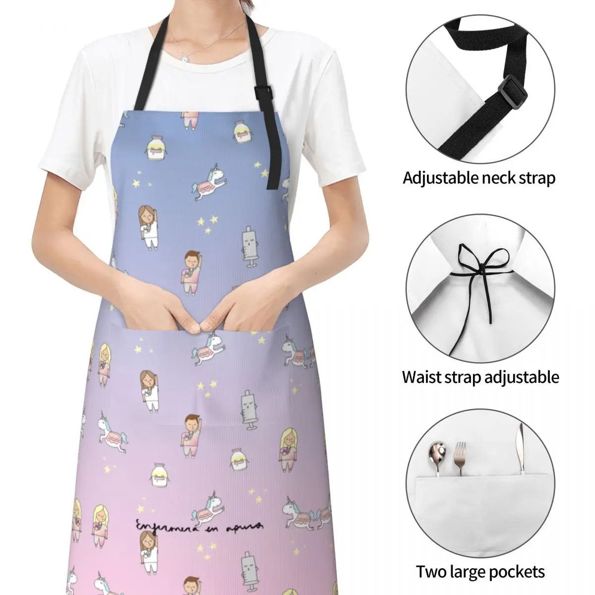 Doctor Nurse Enfermera En Apuros Working Apron with 2 Pockets Water Resistant Adjustable Neck Strap Apron for Working for Women