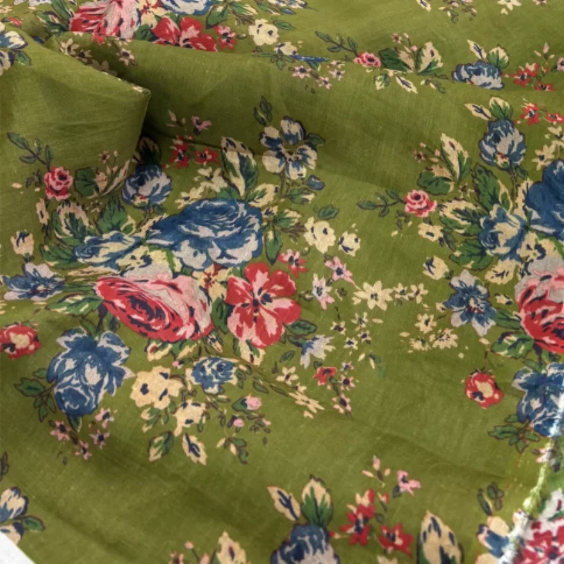 

Green flower ramie fabric, used for handmade shirts, dresses, and other clothing.