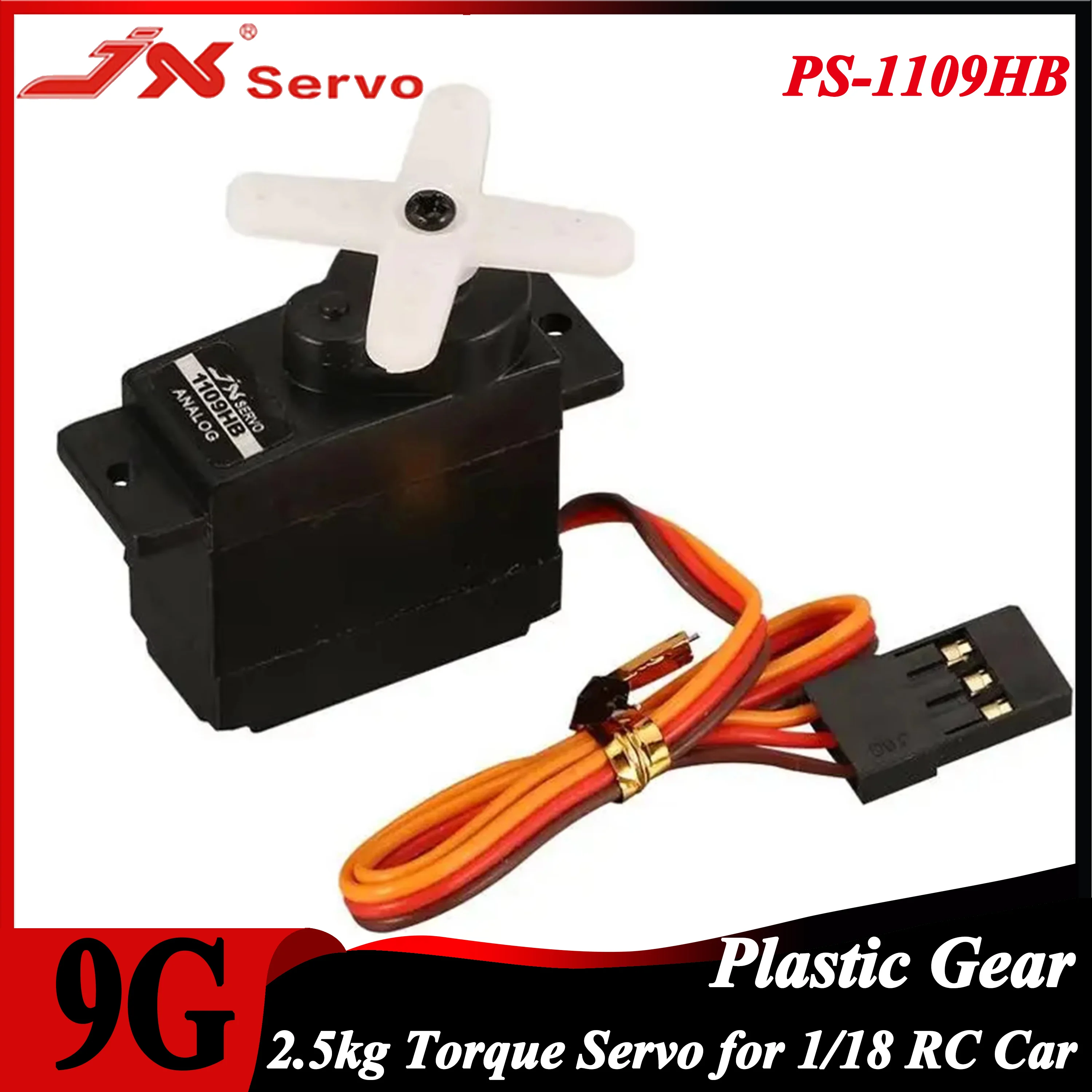 JX PS-1109HB 9G 2kg Large Torque Plastic Gear Mini Servo 4.8V-6V for 1/18 RC Racing Car Plane Fixed-wing Boat Robot Wltoys Parts