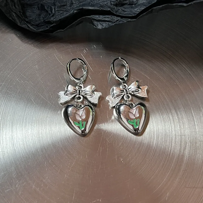 Vintage Bowknot Pendant Hoop Earrings for Women Egirl Unusual Korean Fashion Aesthetic Bow Ear Rings Y2K Jewelry Accessories