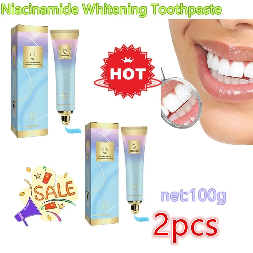 2 pezzi Niacinamide dentifricio sbiancante pulizia orale pulizia dei denti illumina i denti cura dei denti alito rinfrescante dentifricio 100g