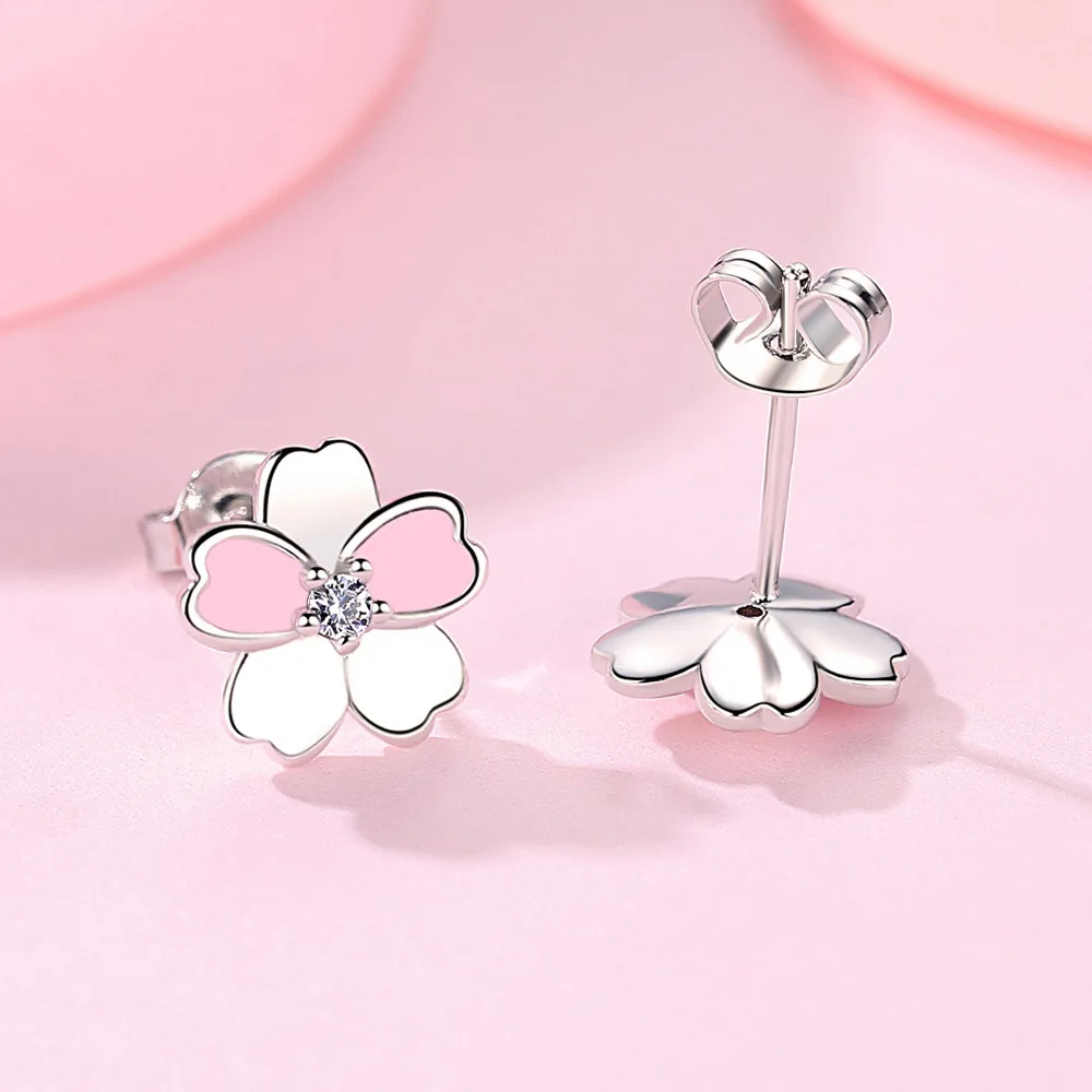 Pure 925 Sterling Silver Women\'s Gift New Fashion Crystal Jewelry Flower Stud Earrings XY0286