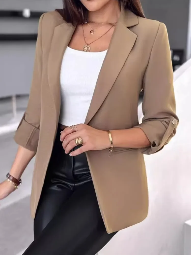 

Elegant Women's Cardigan Blazer New Autumn Winter Long Sleeve Casual Solid Color Coat Jacket For Women Slim Blazers