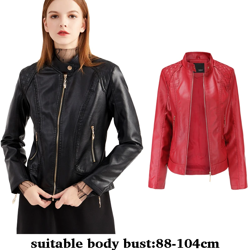 

high quality women slim leather jacekt big size zipper motorcycle jacket new 2025 autumn winter elegant clothes black beige