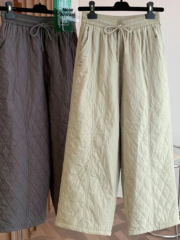 Pantaloni in cotone da donna Pantaloni invernali a vita alta a gamba dritta a gamba larga Pantaloni in cotone a nove punti