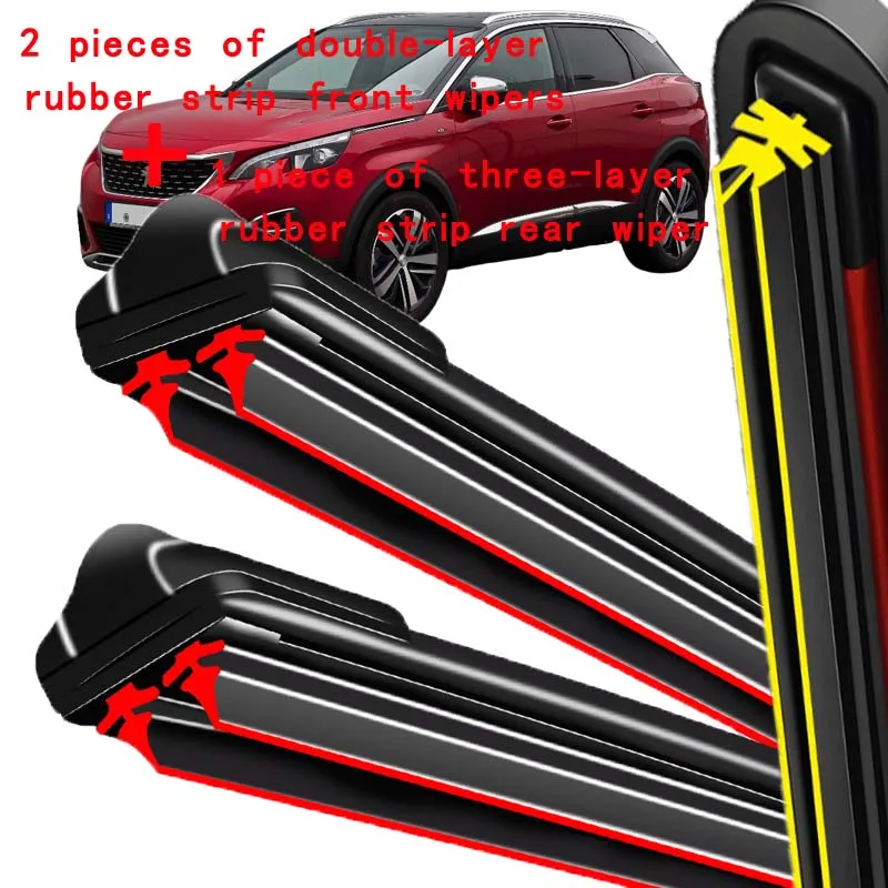 

Silicone Front & Rear Wiper Set For Peugeot 3008 Mk2 2017 - 2023 2018 2019 coated windshield wiper blade 28"+16"+12"