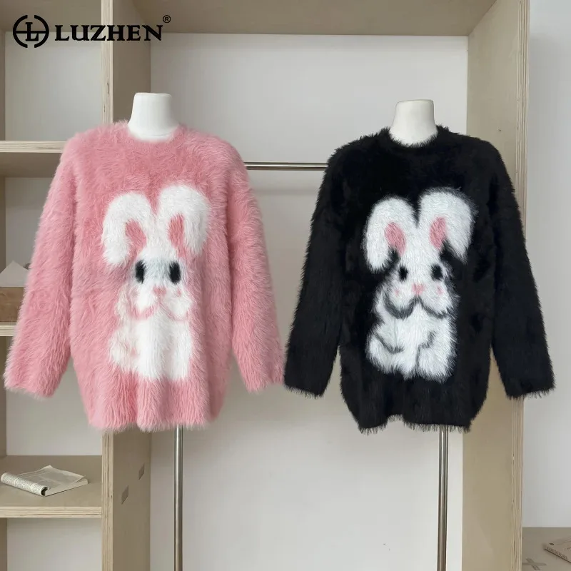 LUZHEN Cute Rabbit Pattern Loose Sweater Women's 2024 New Fashion Long Sleeve Casual Sweatshirt Female Original Clothes AA2462