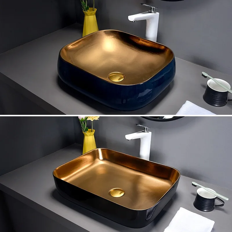 Lavabo de scène d'art carré, lavabo en céramique, lavabo de salle de bain d'hôtel