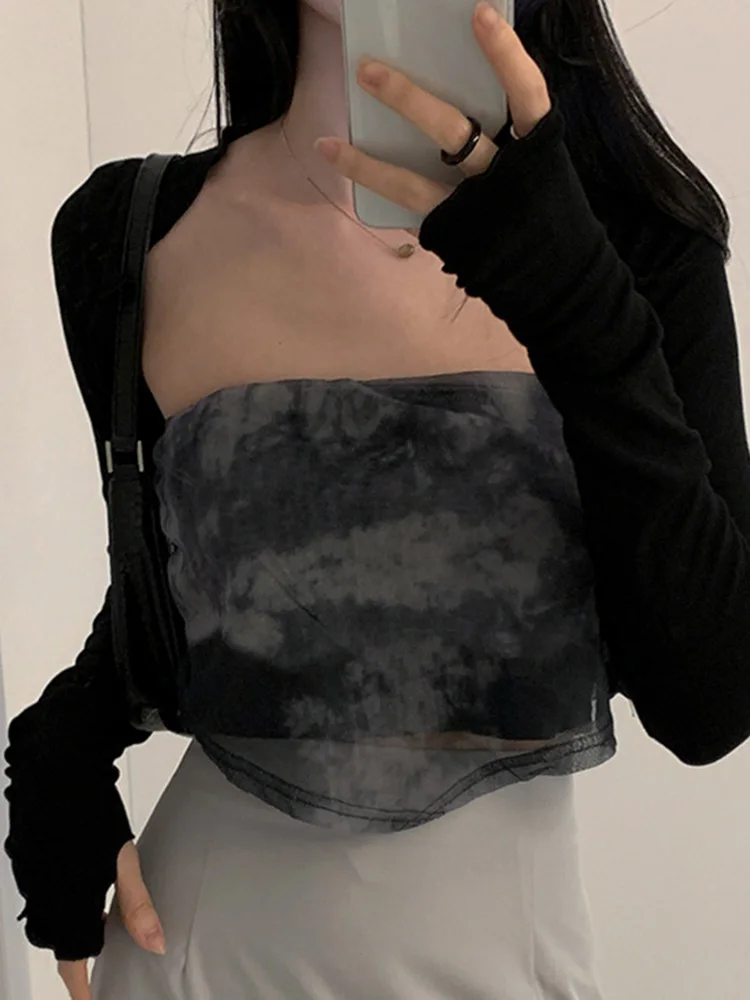 Bolero de manga larga con agujero para el pulgar para mujer, cárdigan corto con frente abierto de Color sólido, Top ajustado, chaqueta protectora para brazo con protección solar