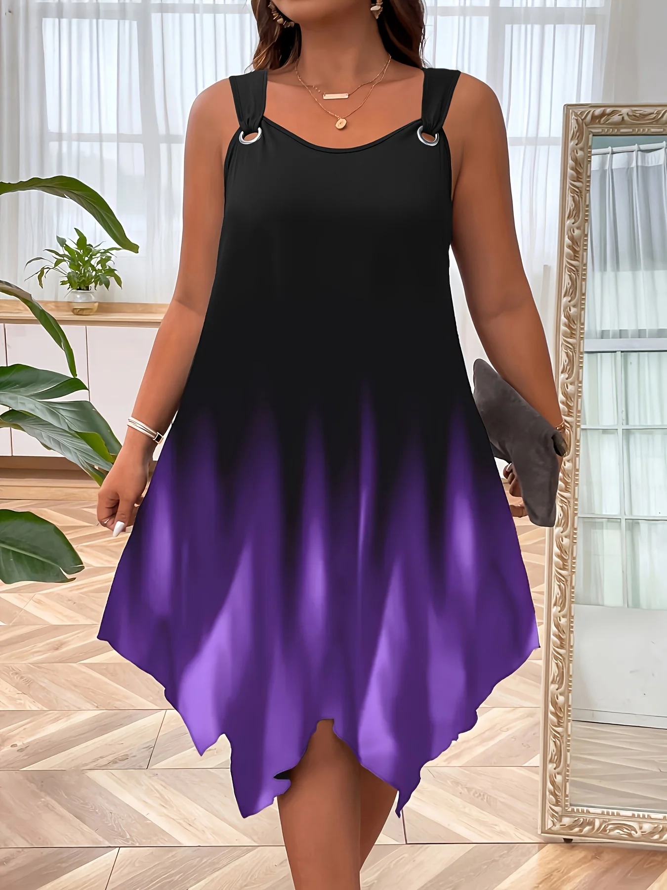 Schickes Übergrößen-Sommerkleid für Damen mit stilvollem Trägerdesign für mühelose Sommer-Eleganz – Detail 4