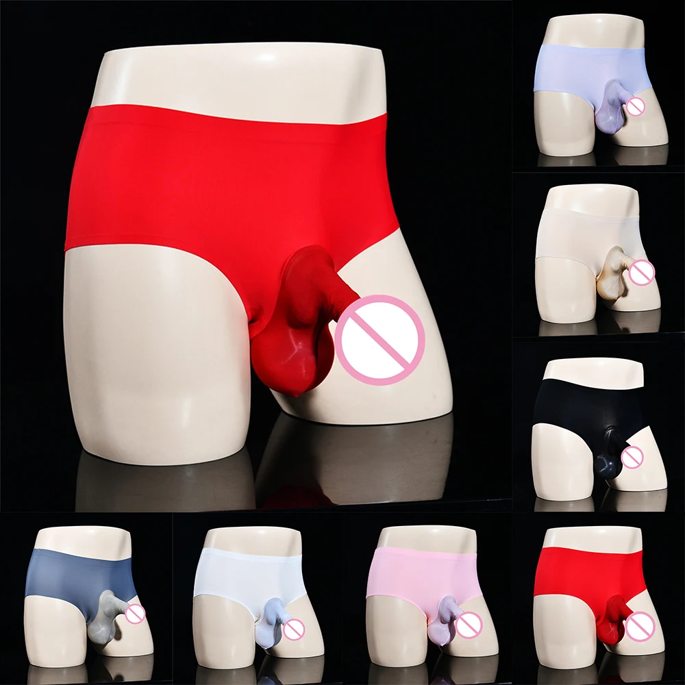 Men\'s Elephant Nose Panties Briefs Gays Underwear Erotic Lingerie Sexy Sissy U Convex Pouch JJ Sleeve Ice Silk Briefs Underpants