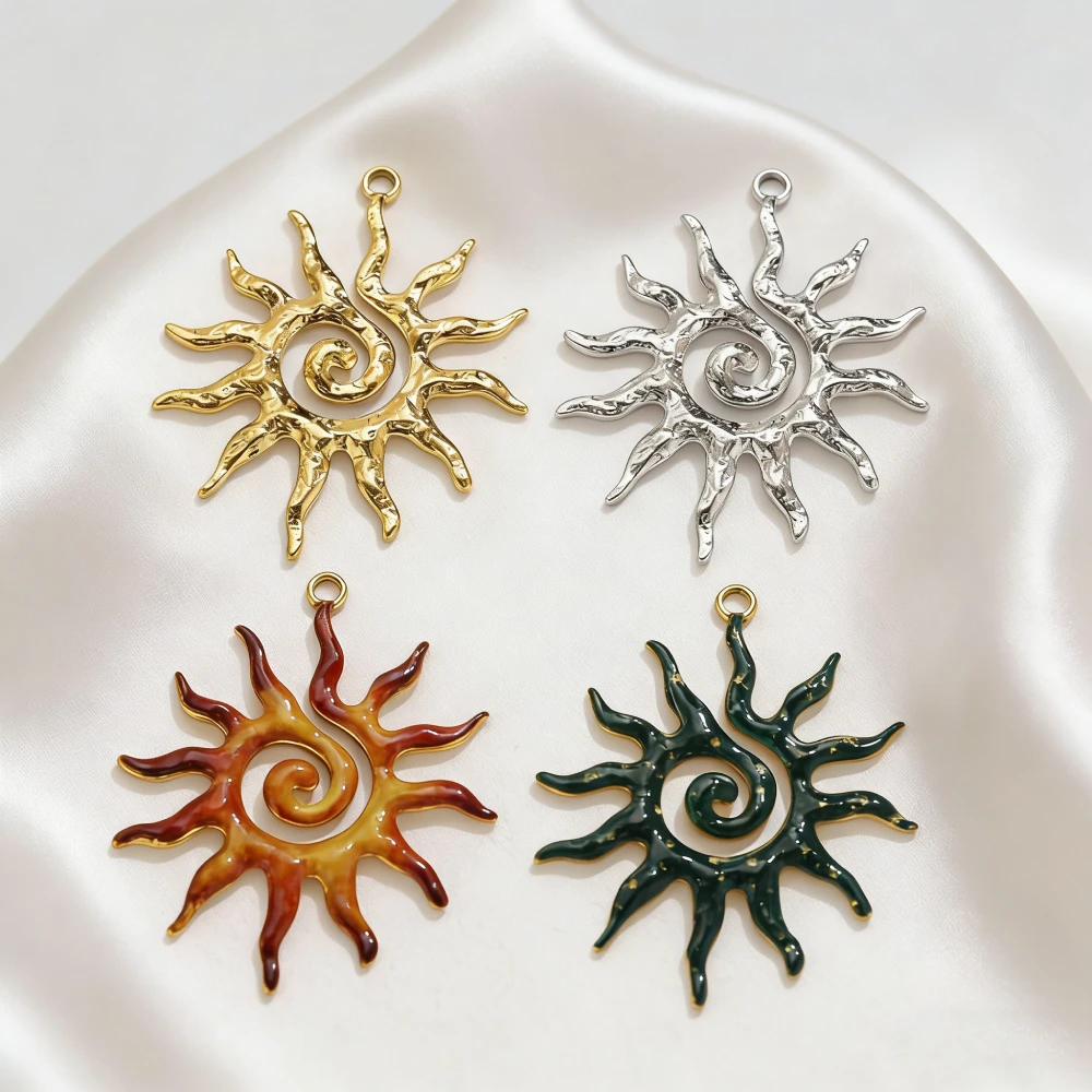 

5PCS Stainless Steel Vintage Spiral Sun Gold Plated Charms DIY Necklaces Earrings Jewelry Making Handmade Accessories Waterproof