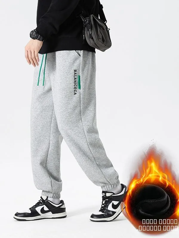 

Мужские утепленные повседневные спортивные брюки на флисовой подкладке, осенне-зимние свободные брюки, простые длинные брюки для студентов и молодежи