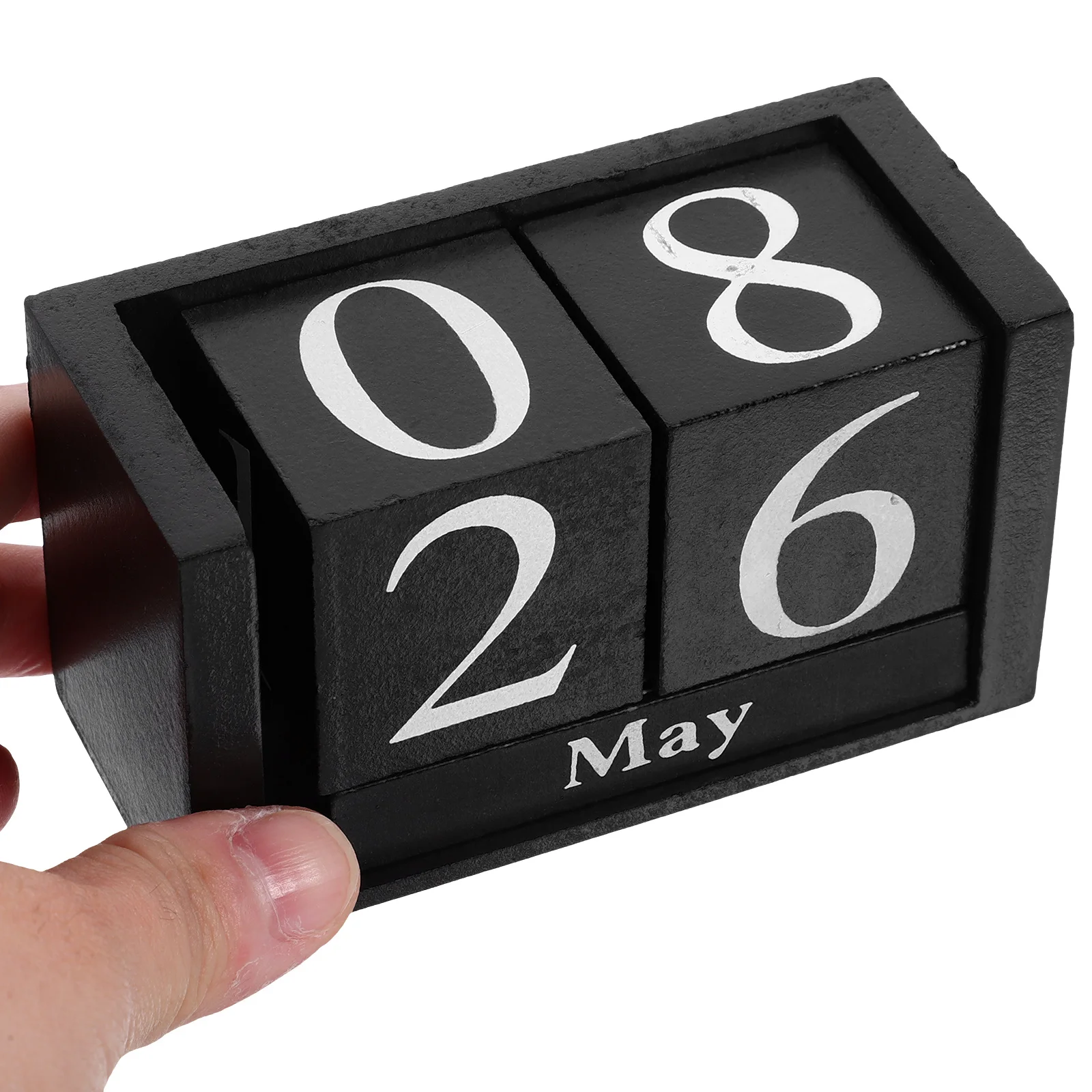 Wooden Desktop Decoration Black Perpetual Calendar for Office Home Blocks Reusable Table Stand Elegant Daily Use Work