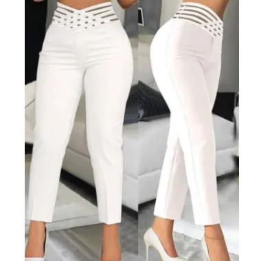 Women's Fashion Pants Casual Office Black White Skinny Ankle-Lenght Pants Female Sexy Hollow Out High Waist Pants Spring Summer image 3