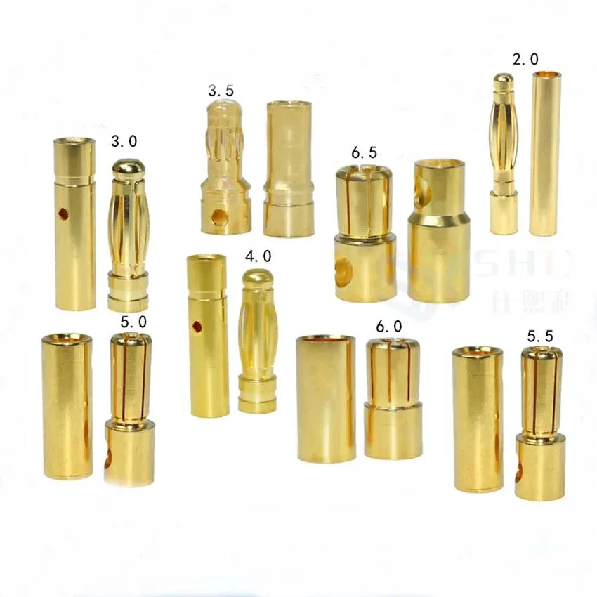 1Pair 2.0mm/3.0mm/3.5mm/4mm/5mm/5.5mm/6mm/6.5mm/8mmRC Battery Gold-plated Bullet Banana Plug Male Female Bullet Banana Connector