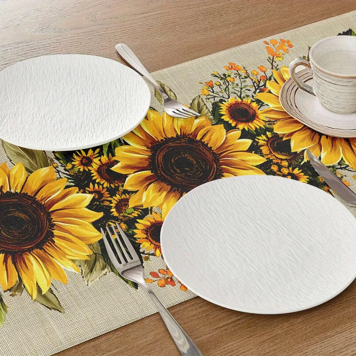 1pc Boho Sunflower Table Runner, Thanksgiving & Fall Celebration , Rustic Floral Design Table Decoration for Family Gathering