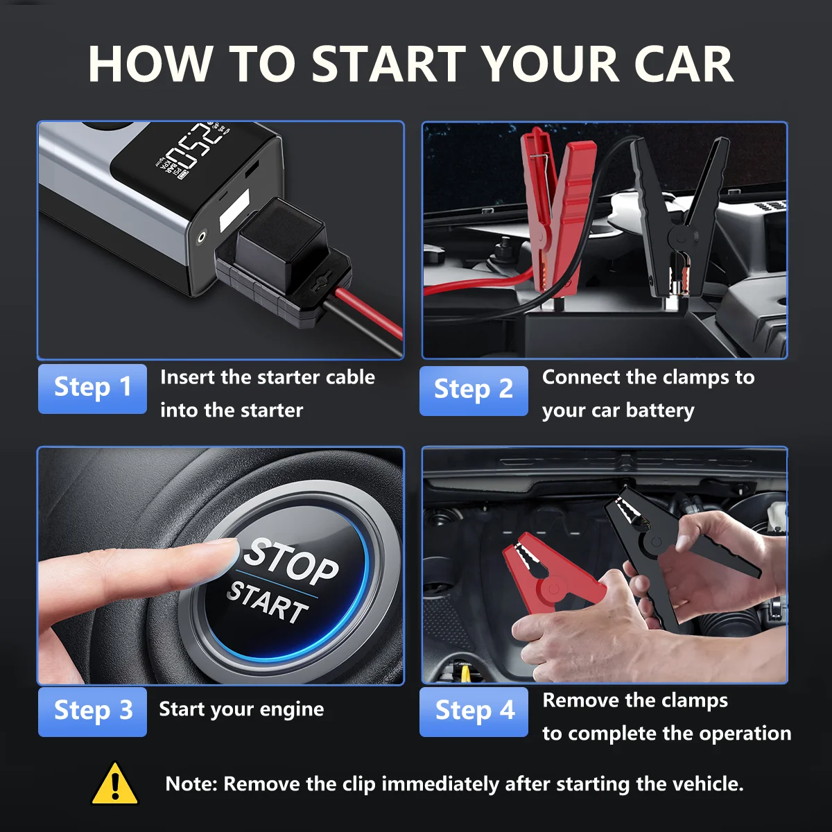 4 في 1 7500A سيارة الانتقال كاتب PowerBank 150PSI مضخة هواء 12 فولت بطارية الداعم ل 10.0L البنزين ومحركات الديزل 8.0L #5