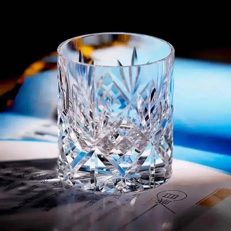 K9 Numerous Flowers Crystal Whiskey Cup With Wooden Box Collection Level Wine Glasses Shiny Whisky Tumbler Rock Glass Gift Box