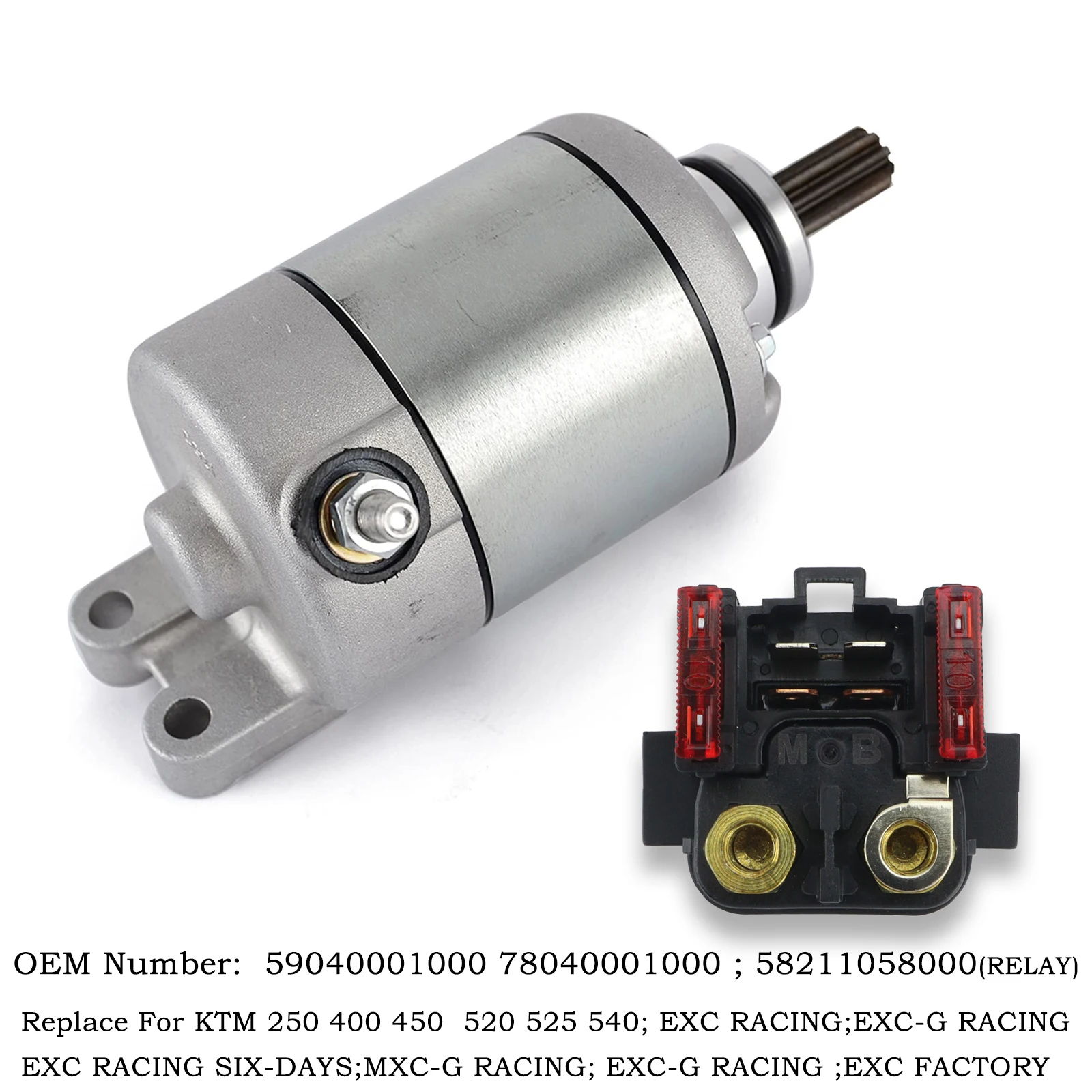 

Electric Starter Motor And Relay For KTM 400 450 525 530 EXC EXC-G XC XC-W SX SXS Racing OEM:59040001000 78040001000 Engine Part