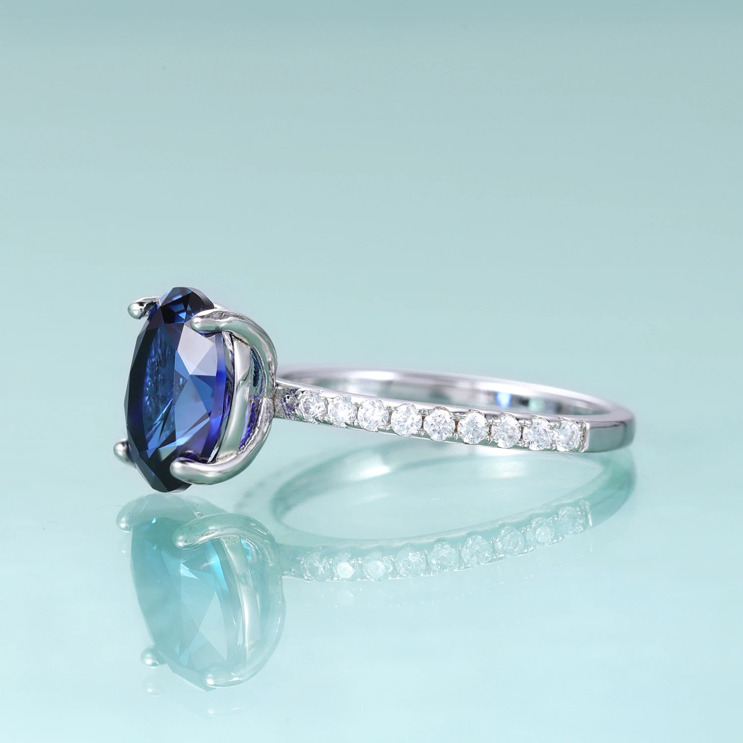 GEM\'S BALLET Vintage Oval 8X10mm Lab Blue Sapphire Engagement Ring 925 Sterling Silver Rose Gold Rings Birthstone Jewelry