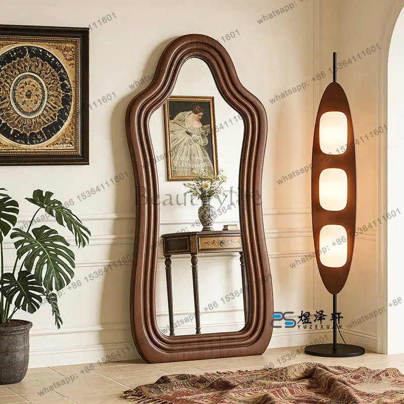 

35American retro full-body mirror wabi-sabi wind arched floor fitting mirror wall hanging medium ancient style