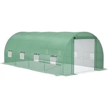 19' x 10' x 7' Walk-in Tunnel Greenhouse with Zippered Door & 8 Mesh Windows, Large Garden Green House Kit, Galvanized Steel Fra