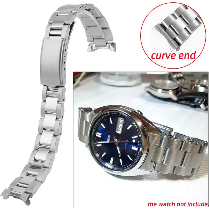 Correa de reloj para hombre de 19mm para Seiko 5 SNXS73 75 SNXS77 SNXS79 80 81 SNFF05 SNXG47, correa de reloj plateada con extremo curvado, correa de reloj sólida Jubilee Oyster