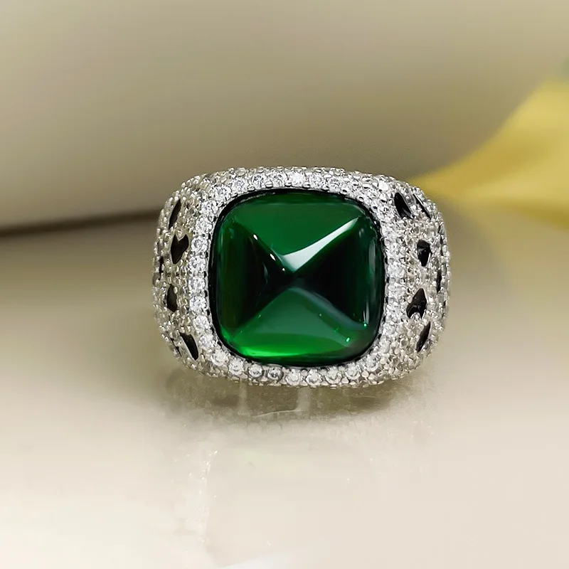 

ZOCA Luxury Fashion Emerald Sapphire Ring Party Real 925 Sterling Silver Rings For Female girlfriends Jewelry