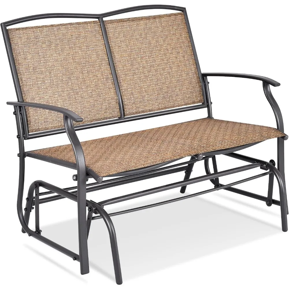 

Patio Glider Bench, 400 Lbs Capacity, Steel Frame, Brown, Outdoor Swing Chair, 2-Person Loveseat, Back Support, Ergonomic