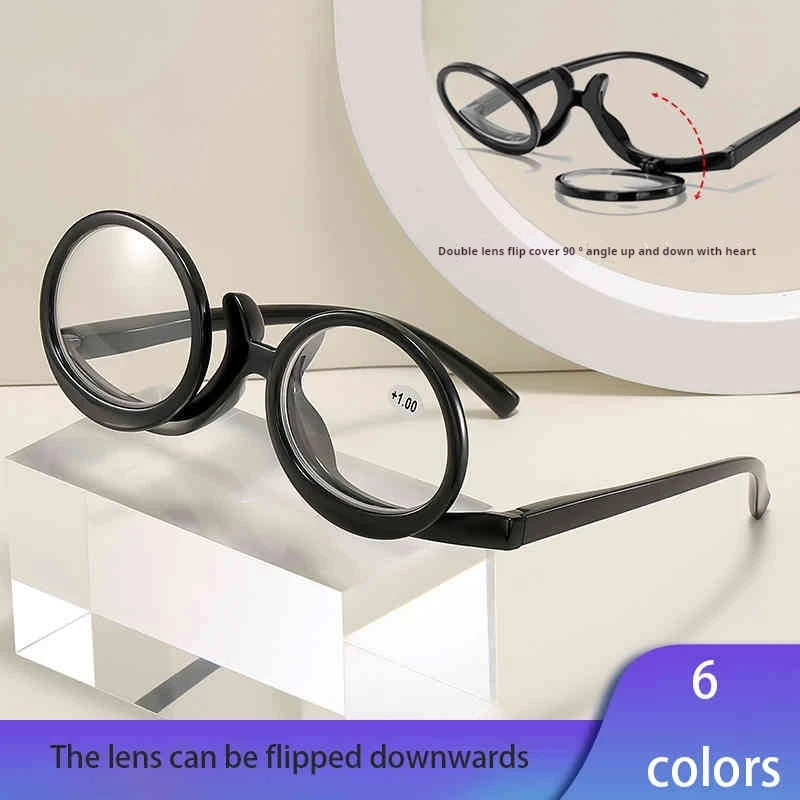 Multi Colored Frame Elderly Women, Single Piece Flip Makeup With Spring Legs, Reading Glasses For Presbyopia