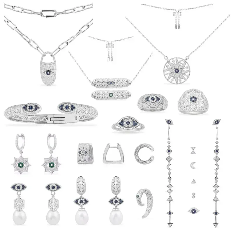 

Xomm S925 Стерлингового Серебра Синий Зеленый Lucky Demon Eye Кольцо Серьги Браслет Ожерелье Женщины Винтаж Вечеринка Банкет Классические Ювелирные Изделия