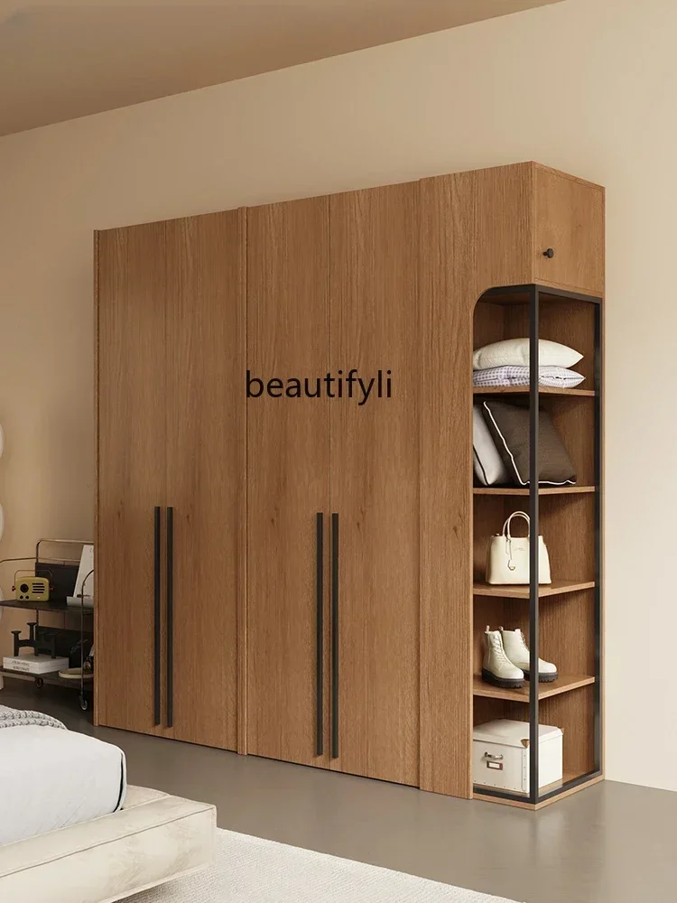 54Nordic Solid Wood Wardrobe Modern Minimalist Small Apartment Locker Two Four-Door Combination Wardrobe Bedroom Log Furniture