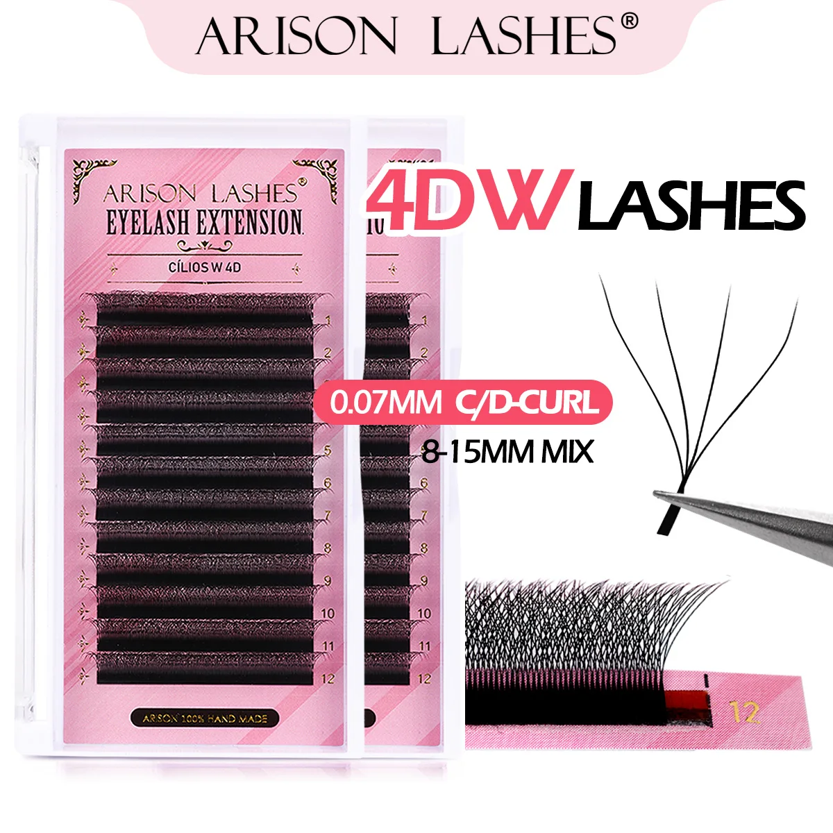 ARISON New 4D W Shape Lashes Cilios Brasileiro w Automatic Flowering Eyelashes Extension Premade Volume Soft Eye Lashes
