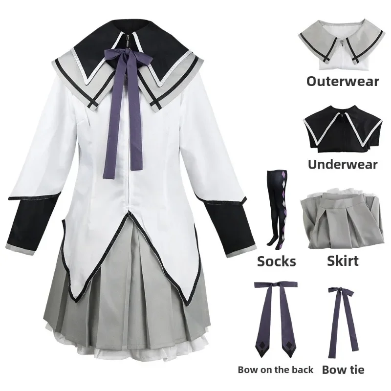 

Akemi Homuras Costume Anime Magical Girl Fighting Uniform Stockings JK White Shirt Full Set Women Role Play Outfit Girls