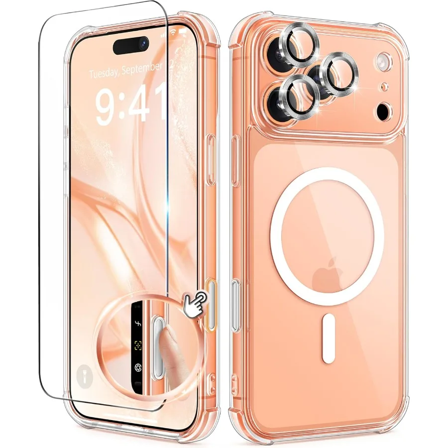 حافظة حماية شفافة مضادة للصدمات لهاتف iPhone 17 Pro Max 6.9 مع تصميم MagSafe المضاد للاصفرار