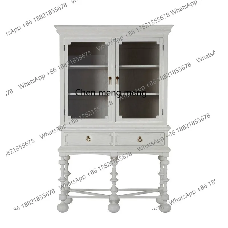 American retro bookcase living room home glass door bookshelf dust-proof storage floor-to-ceiling display cabinet