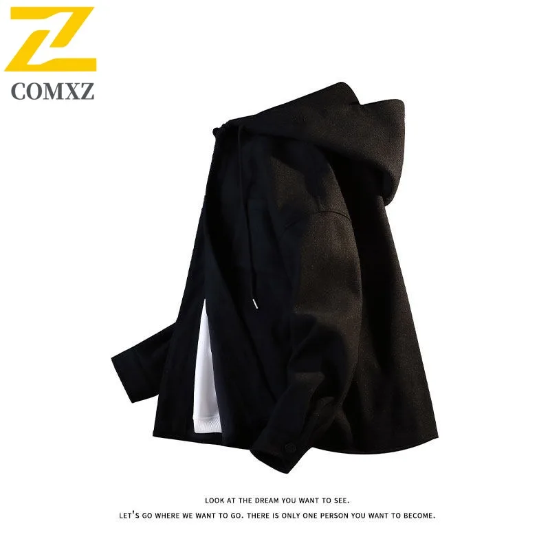 معطف COMXZ مريح كلاسيكي كبير الحجم بقلنسوة سترات رجالية عصرية للعمل والمشي لمسافات طويلة قابلة للتنفس للخريف والسفر سترة واقية من الرياح