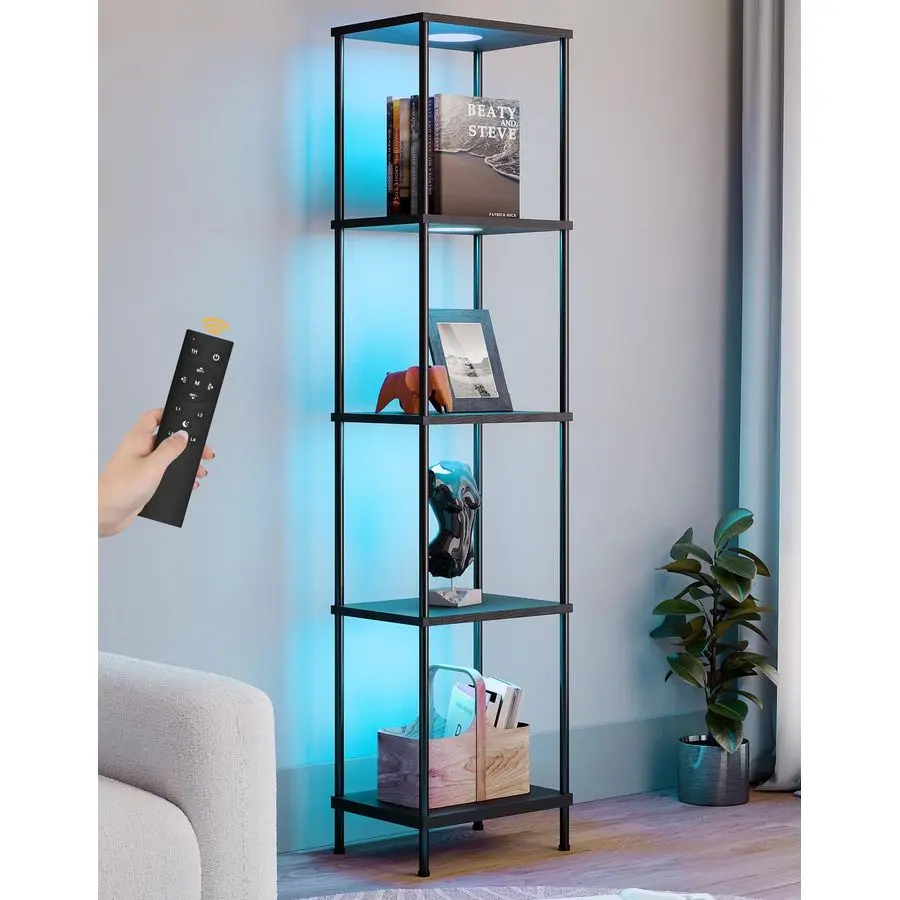 

Shelf with RGBW Light, Color Changing Curio Cabinet Floor Lamp with Shelves Corner Standing Column Lamp Etagere Org Customizable