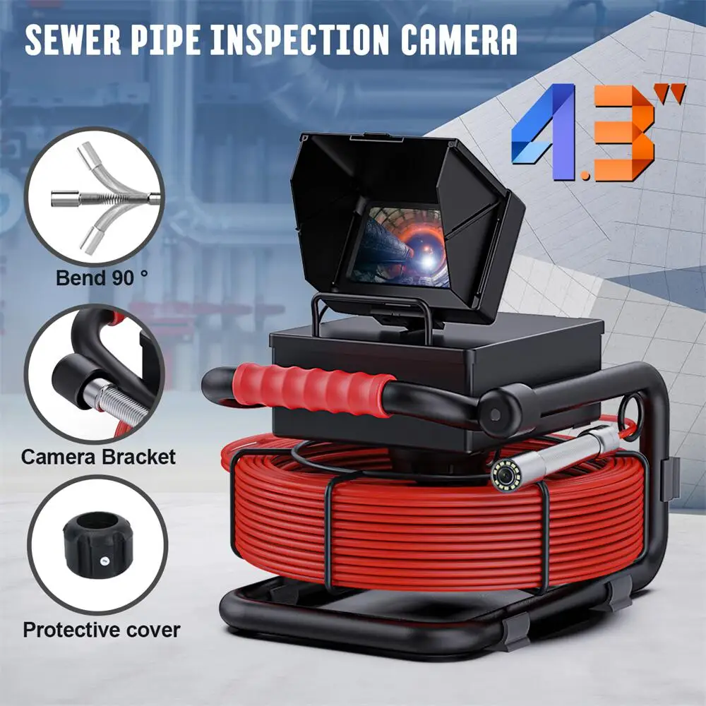 10M Sewer Pipe Inspection Camera IP68 Drain Sewer Pipeline Industrial Endoscope with 4.3 Monitor