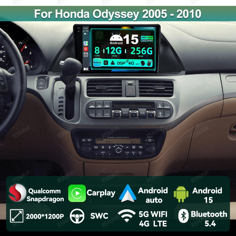 

Автомобильный радиоприемник Android 15 для Honda Odyssey 2005-2010 Viedo Player DVD 5G WIFI QLED BT Мультимедийный беспроводной Carplay Авторадио