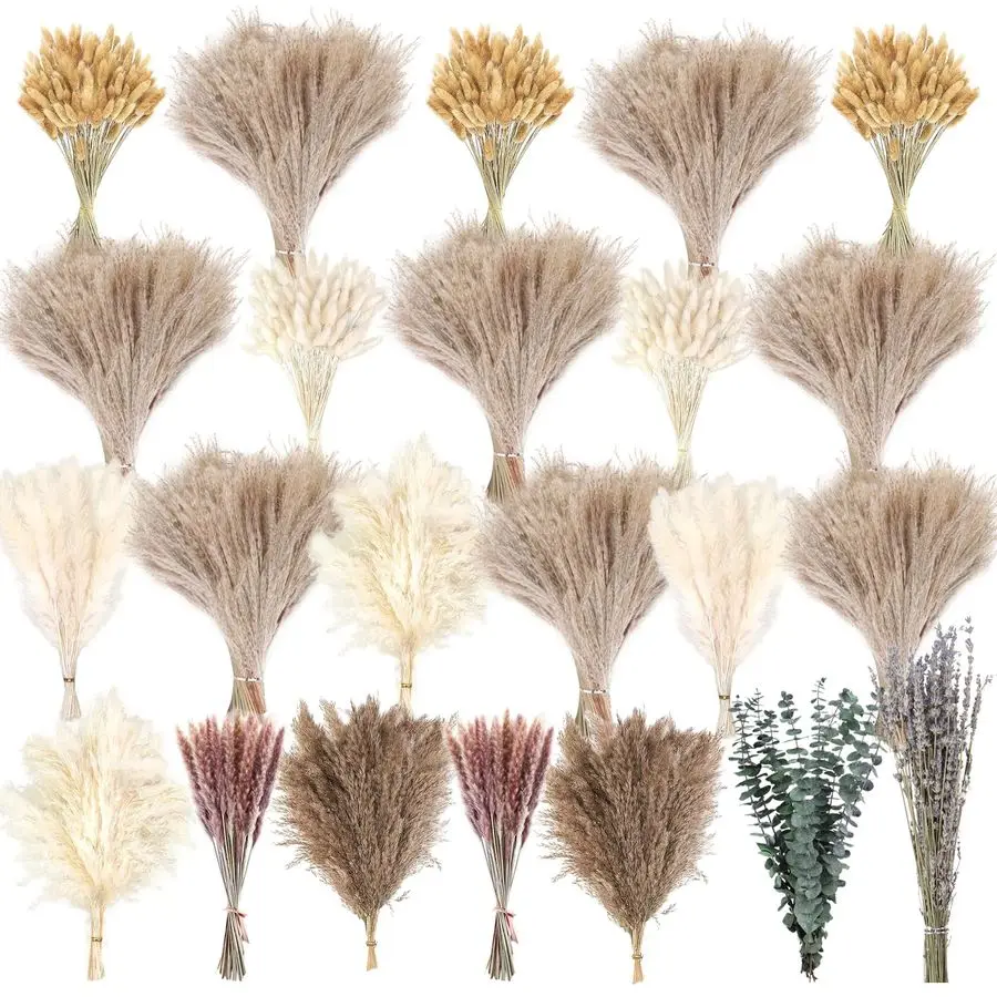 

Natural Dried Pampas Grass Decor, 9 Types Dried Flowers for Vase Boho Decor for Living Room, Wedding, Party,Centerpiece Table, H