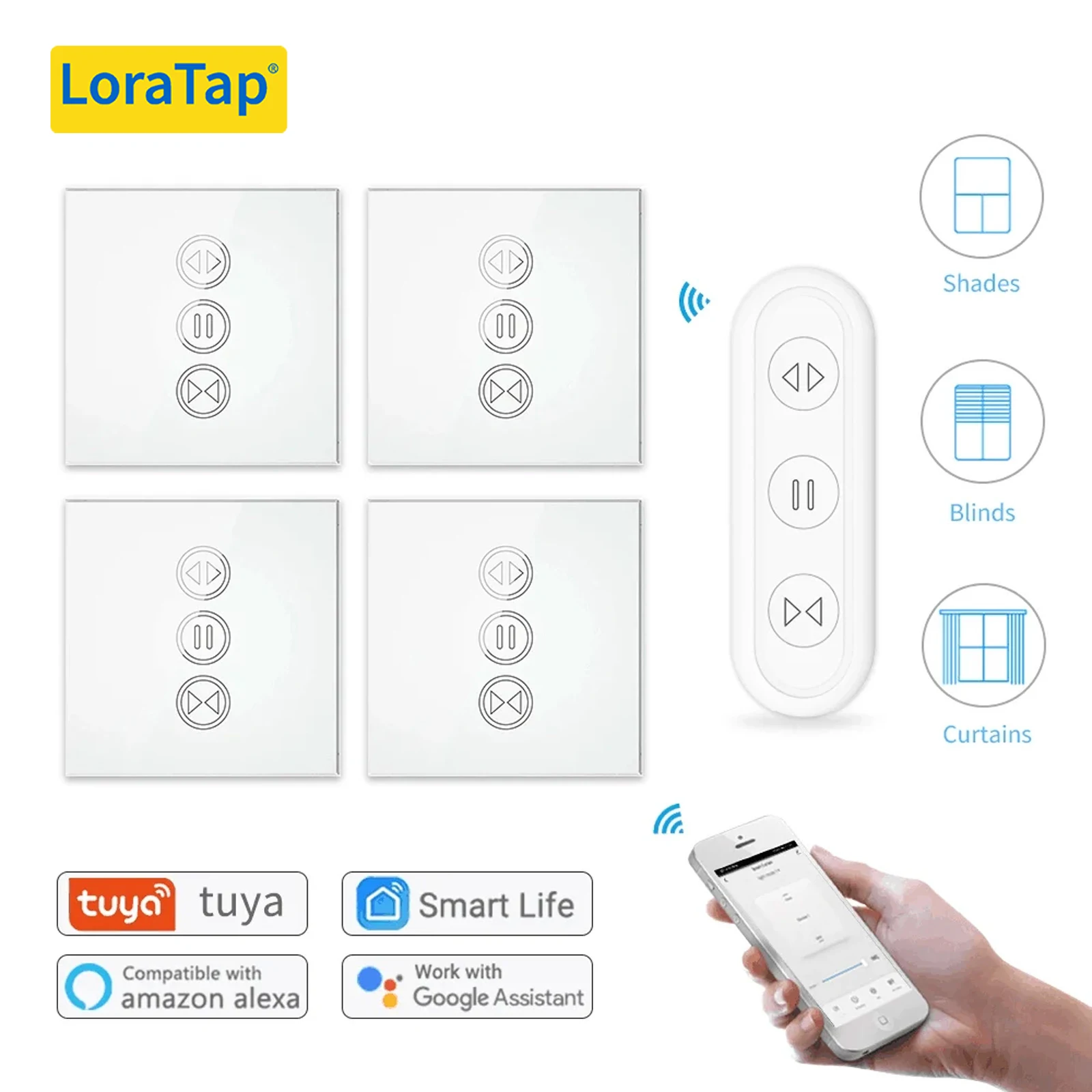 Tuya Smart Life Curtain Switch Rolling Blinds Engine Roller Shutter RF & WiFi Connected Google Home Alexa Echo Motor LoraTap