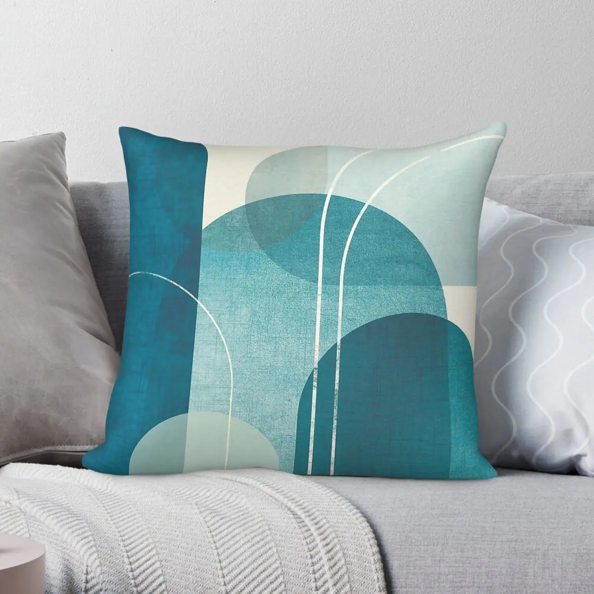 Mid Century Arch Teal Square Pillowcase Polyester Linen Velvet Printed Zip Decor Pillow Case Bed Cushion Cover