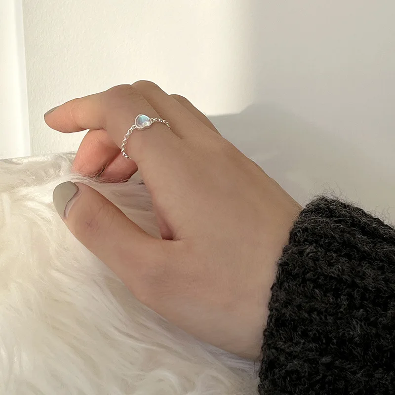 PANJBJ 925 Sterling Silber Mondstein Unregelmäßigen Ring für Frauen Party Geschenk Adjustabler Persönlichkeit Koreanische Dropshipping – Detail 29