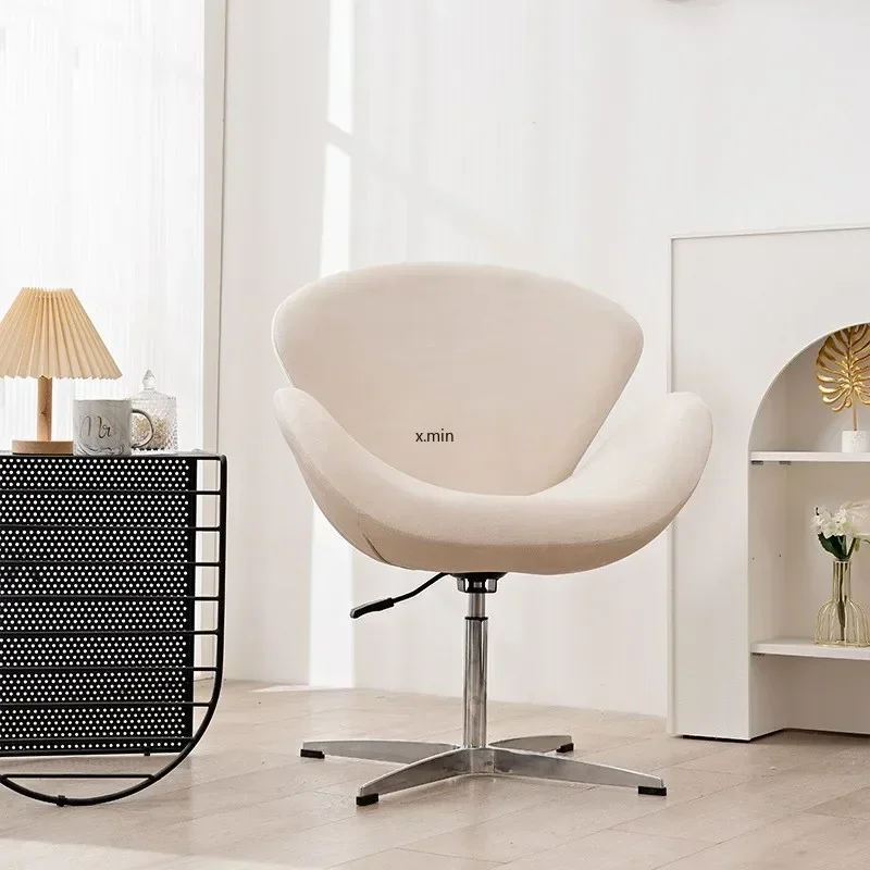 Swan Chair Fabric Sofa Chair  Leather Leisure Chair Dressing  Makeup Solid Color Cream Color Comfortable Lift Swivel