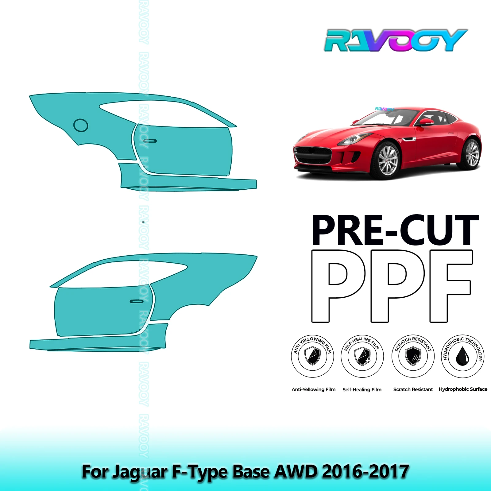 

For Jaguar F-Type Base AWD 2016-2017 8.5mil Clear Matte Pre-Cut PPF Door & A/B Pillar Kit TPU Paint Protection Film Set