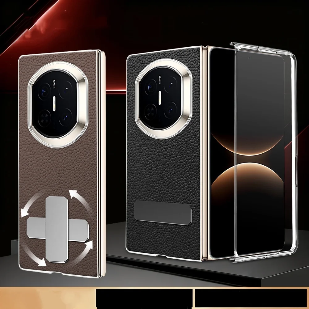 

Чехол премиум-класса из воловьей кожи личи + стеклянная пленка для Huawei Mate X7 Bracket Cover