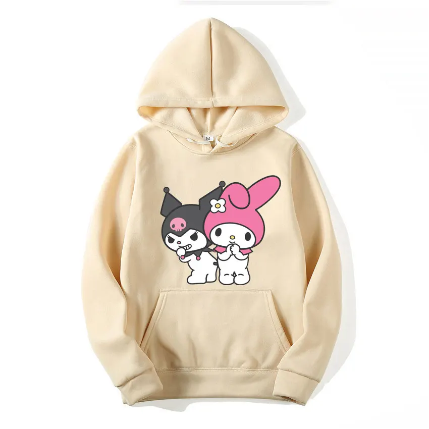 My melody And Kuromi Cartoon Anime Women Pullover Tops Spring Autumn Men Oversized Sweatshirt 2024 New Couple Hoodie Clothes